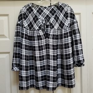 New Herringbone Plaid Check Black/White Draped Top